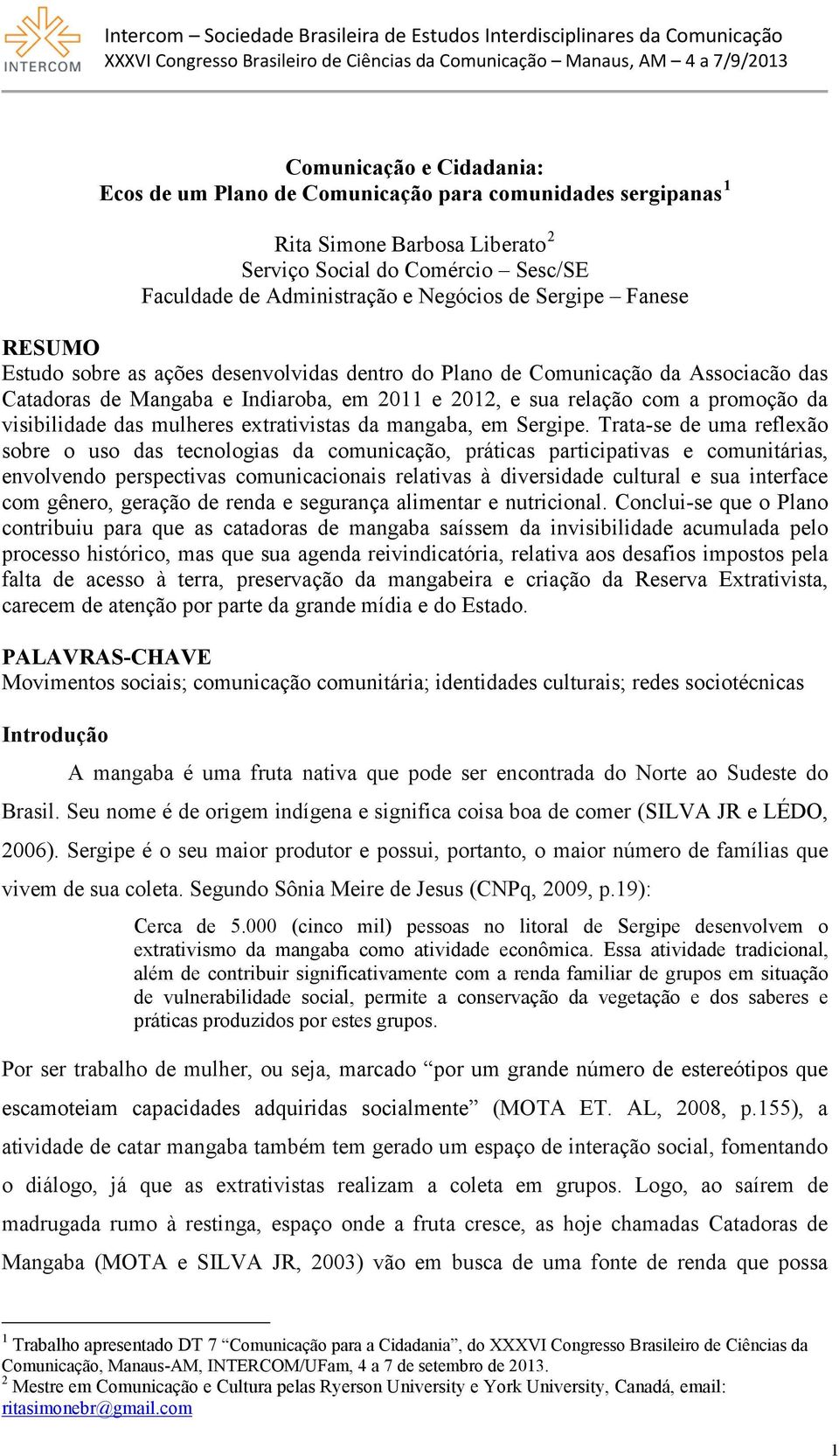 visibilidade das mulheres extrativistas da mangaba, em Sergipe.