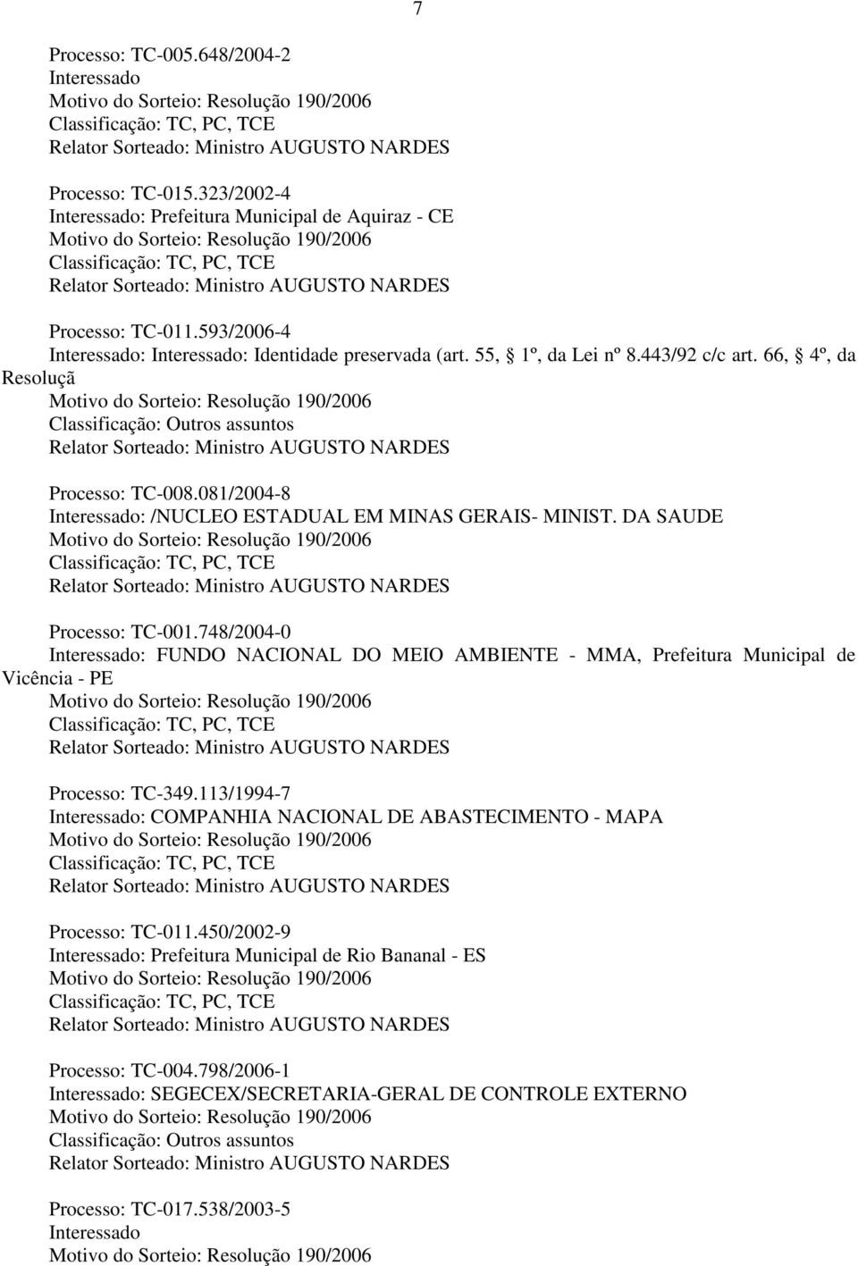 593/2006-4 Interessado: Interessado: Identidade preservada (art. 55, 1º, da Lei nº 8.443/92 c/c art.