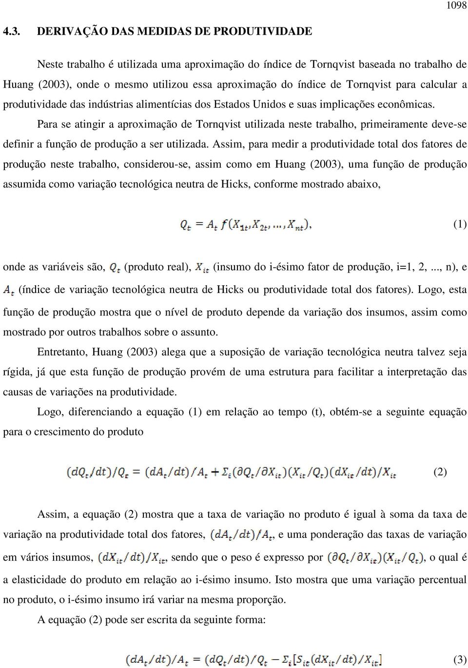 Tornqvist para calcular a produtividade das indústrias alimentícias dos Estados Unidos e suas implicações econômicas.