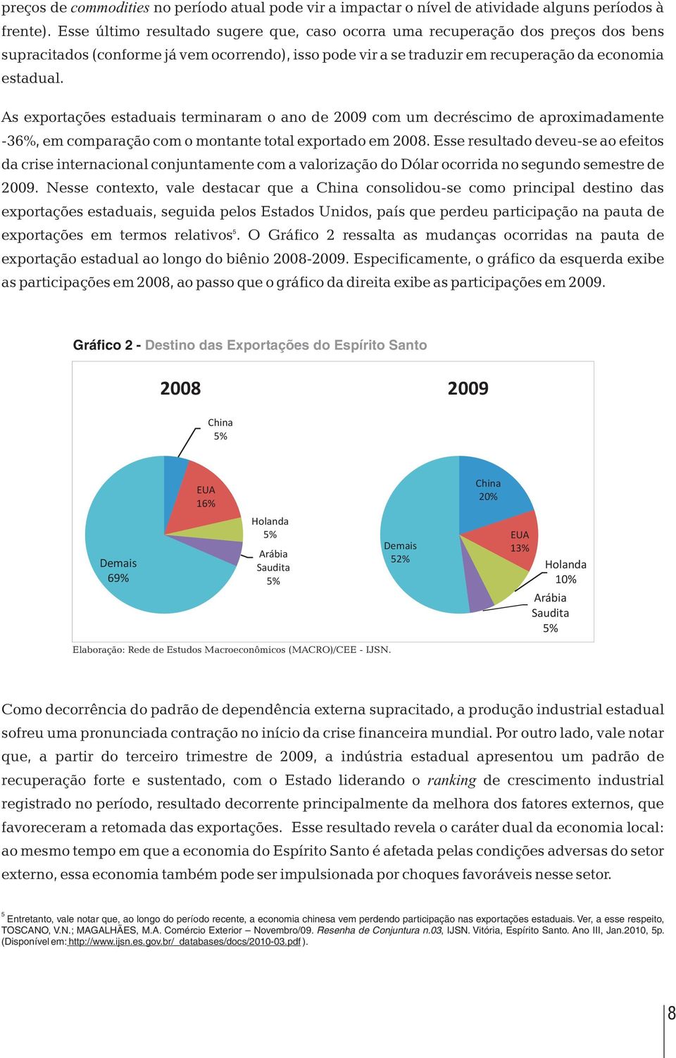 As exportações estaduais terminaram o ano de 2009 com um decréscimo de aproximadamente -36%, em comparação com o montante total exportado em 2008.