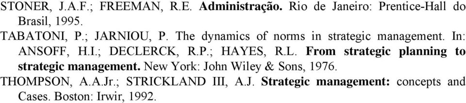 P.; HAYES, R.L. From strategic planning to strategic management. New York: John Wiley & Sons, 1976.