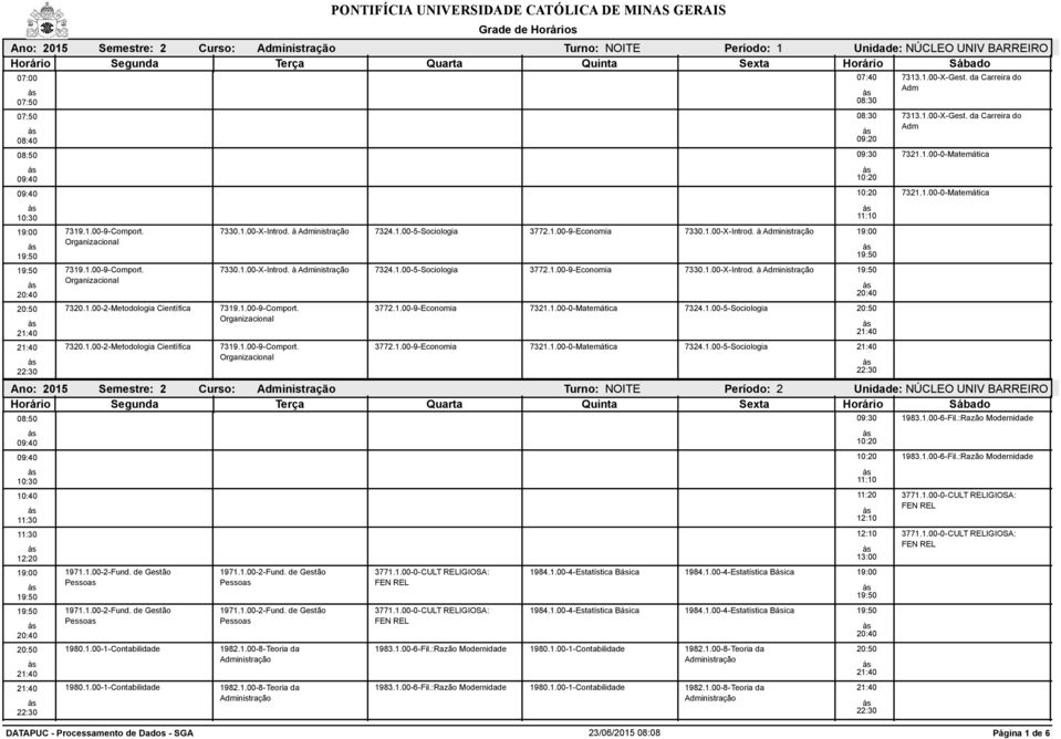 1.00-X-Gest. da Carreira do Adm 7313.1.00-X-Gest. da Carreira do Adm 7321.1.00-0-Matemática 7321.1.00-0-Matemática Turno: NOITE Período: 2 Unidade: NÚCLEO UNIV BARREIRO 1980.1.00-1-Contabilidade 1980.
