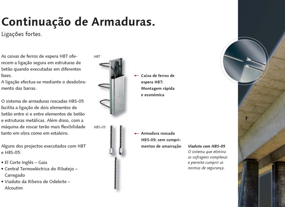 O sistema de armaduras roscadas HBS-05 facilita a ligação de dois elementos de betão entre si e entre elementos de betão e estruturas metálicas.