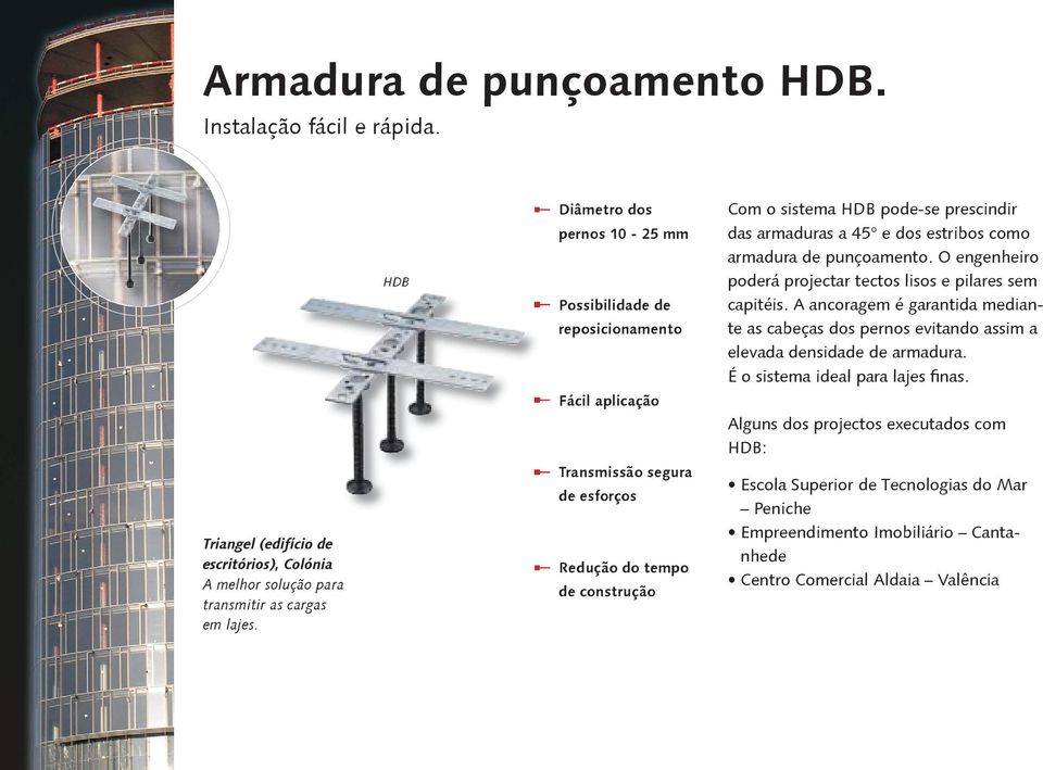 armaduras a 45 e dos estribos como armadura de punçoamento. O engenheiro poderá projectar tectos lisos e pilares sem capitéis.