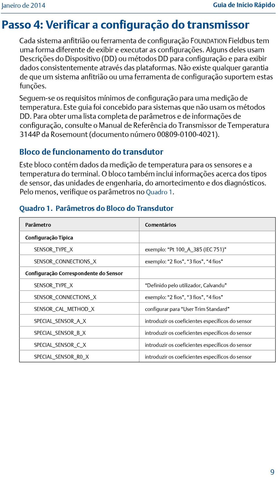 Não existe qualquer garantia de que um sistema anfitrião ou uma ferramenta de configuração suportem estas funções. Seguem-se os requisitos mínimos de configuração para uma medição de temperatura.