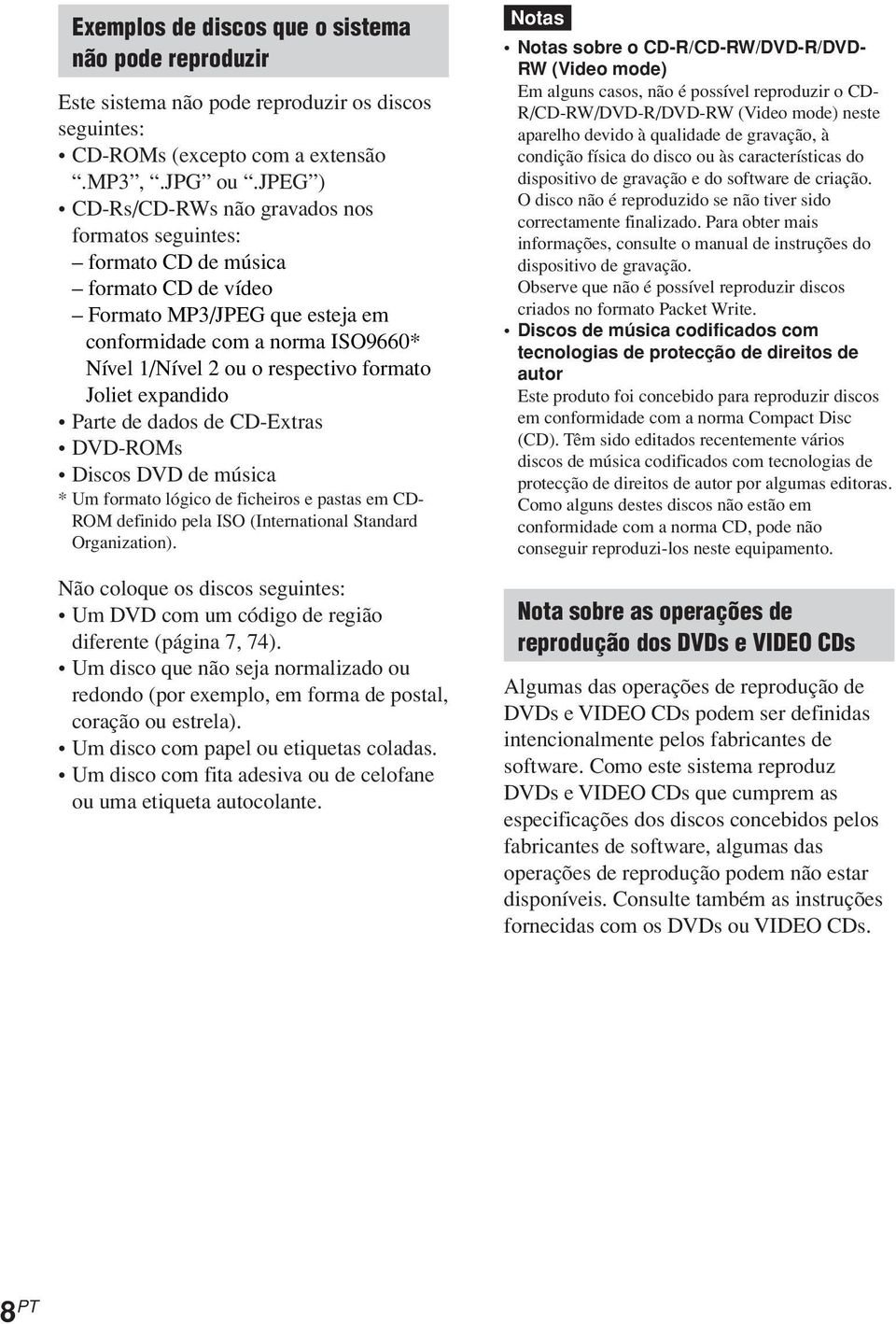 formato Joliet expandido Parte de dados de CD-Extras DVD-ROMs Discos DVD de música * Um formato lógico de ficheiros e pastas em CD- ROM definido pela ISO (International Standard Organization).