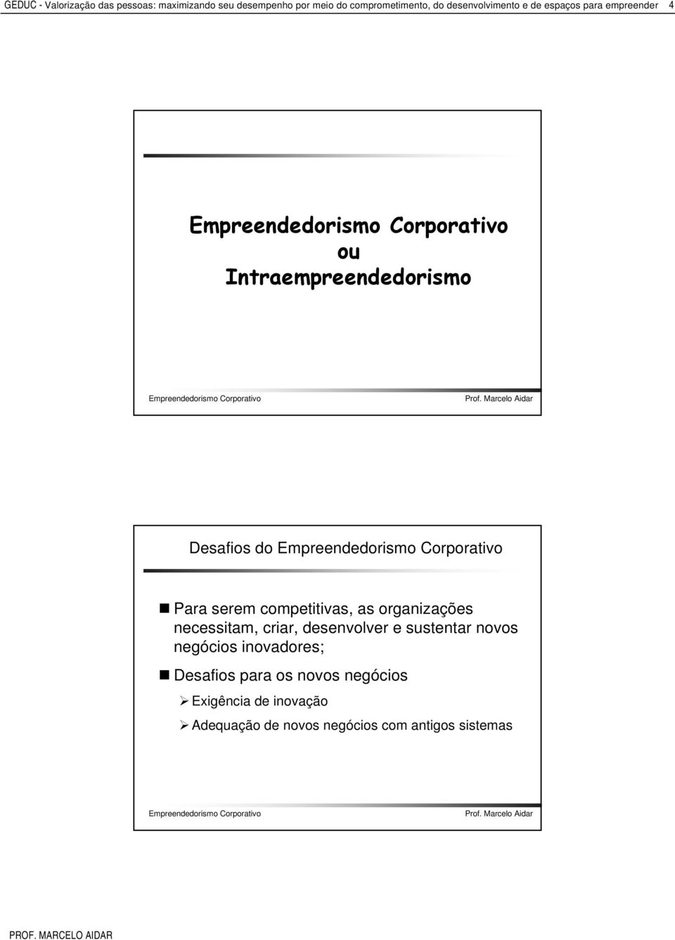 competitivas, as organizações necessitam, criar, desenvolver e sustentar novos negócios