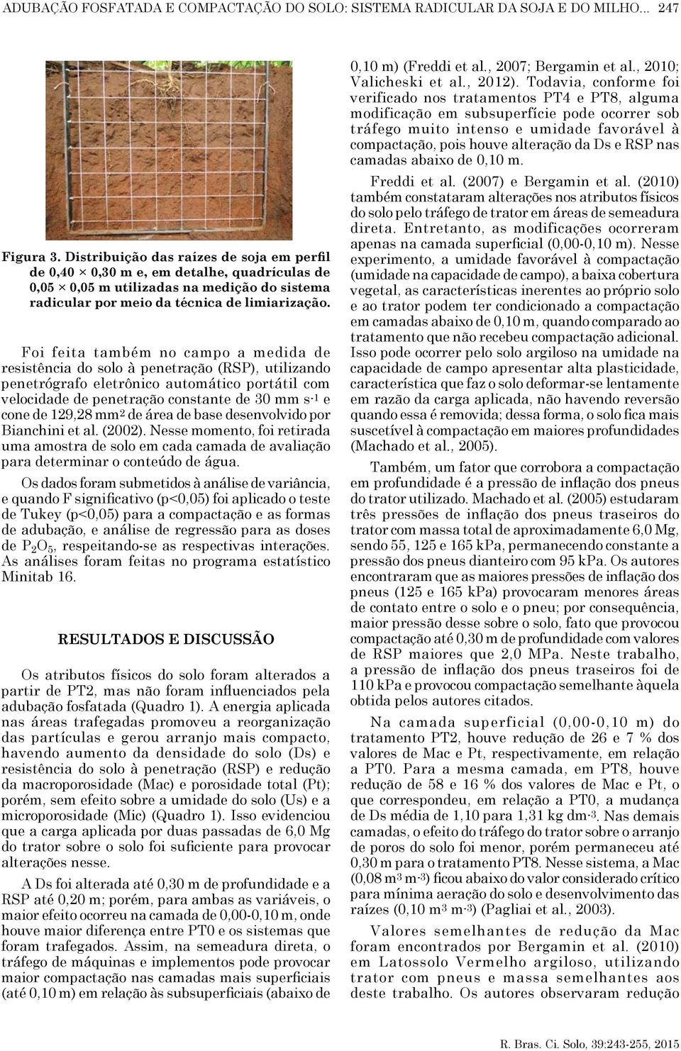 de 129,28 mm 2 de área de base desenvolvido por Bianchini et al. (2002). Nesse momento, foi retirada uma amostra de solo em cada camada de avaliação para determinar o conteúdo de água.