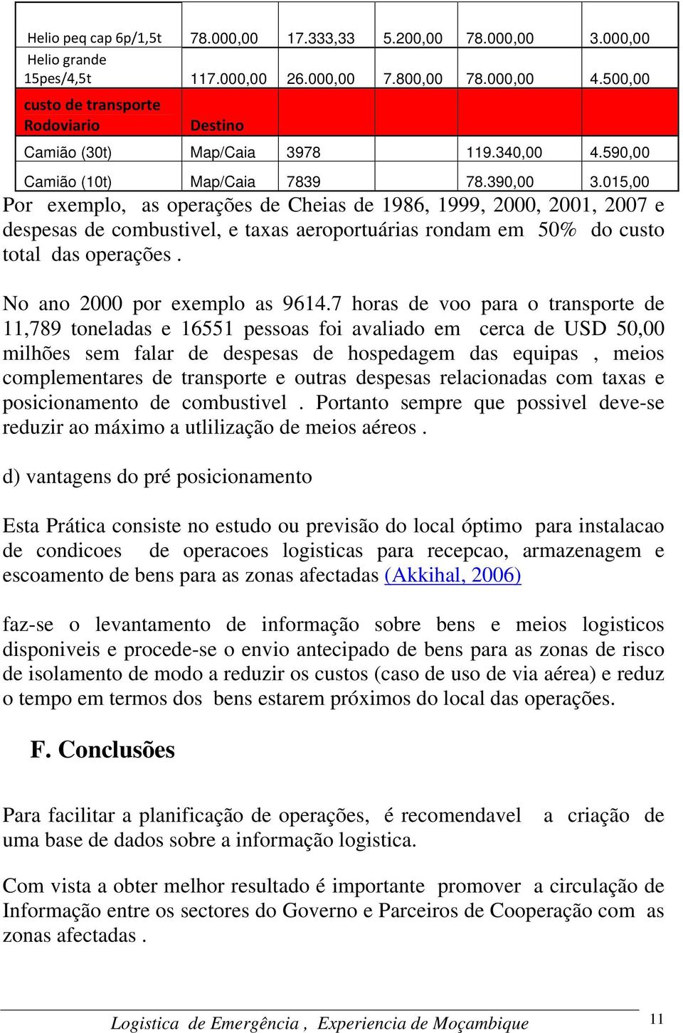 015,00 Por exemplo, as operações de Cheias de 1986, 1999, 2000, 2001, 2007 e despesas de combustivel, e taxas aeroportuárias rondam em 50% do custo total das operações.