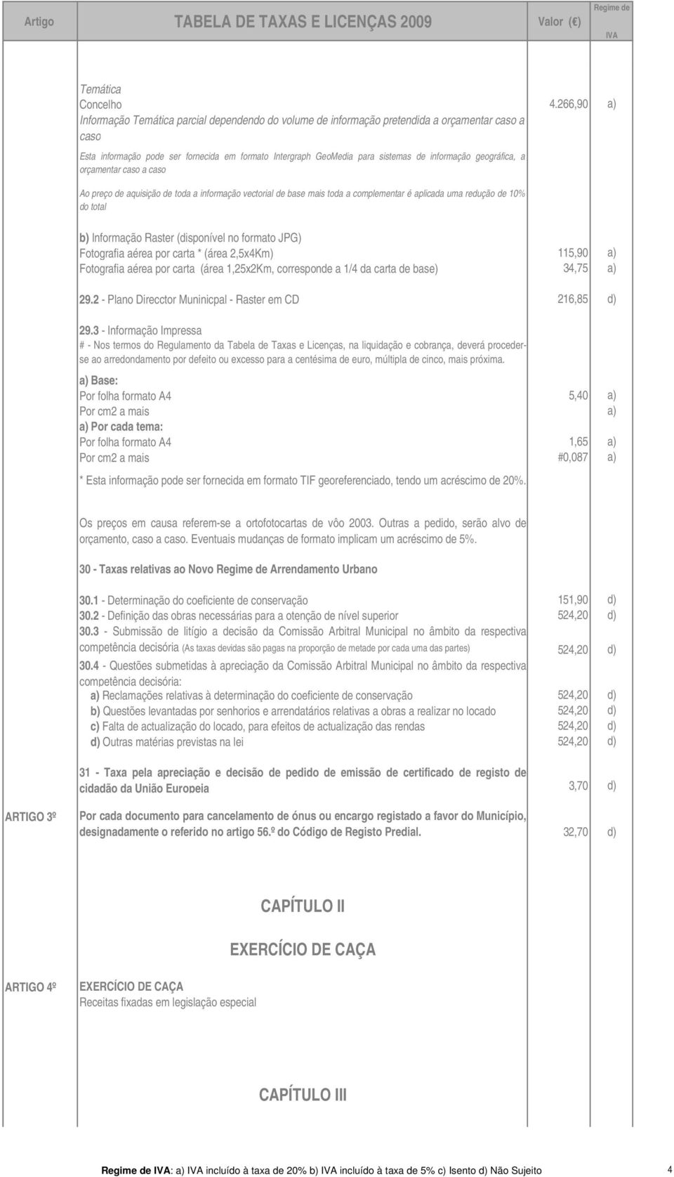 informação geográfica, a orçamentar caso a caso Ao preço de aquisição de toda a informação vectorial de base mais toda a complementar é aplicada uma redução de 10% do total b) Informação Raster