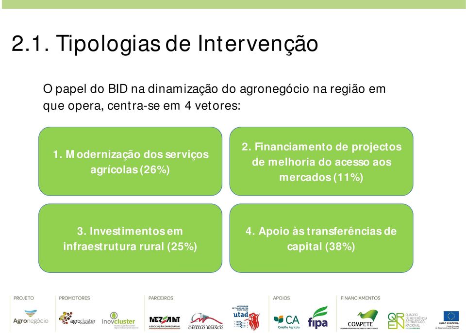 Modernização dos serviços agrícolas (26%) 2.