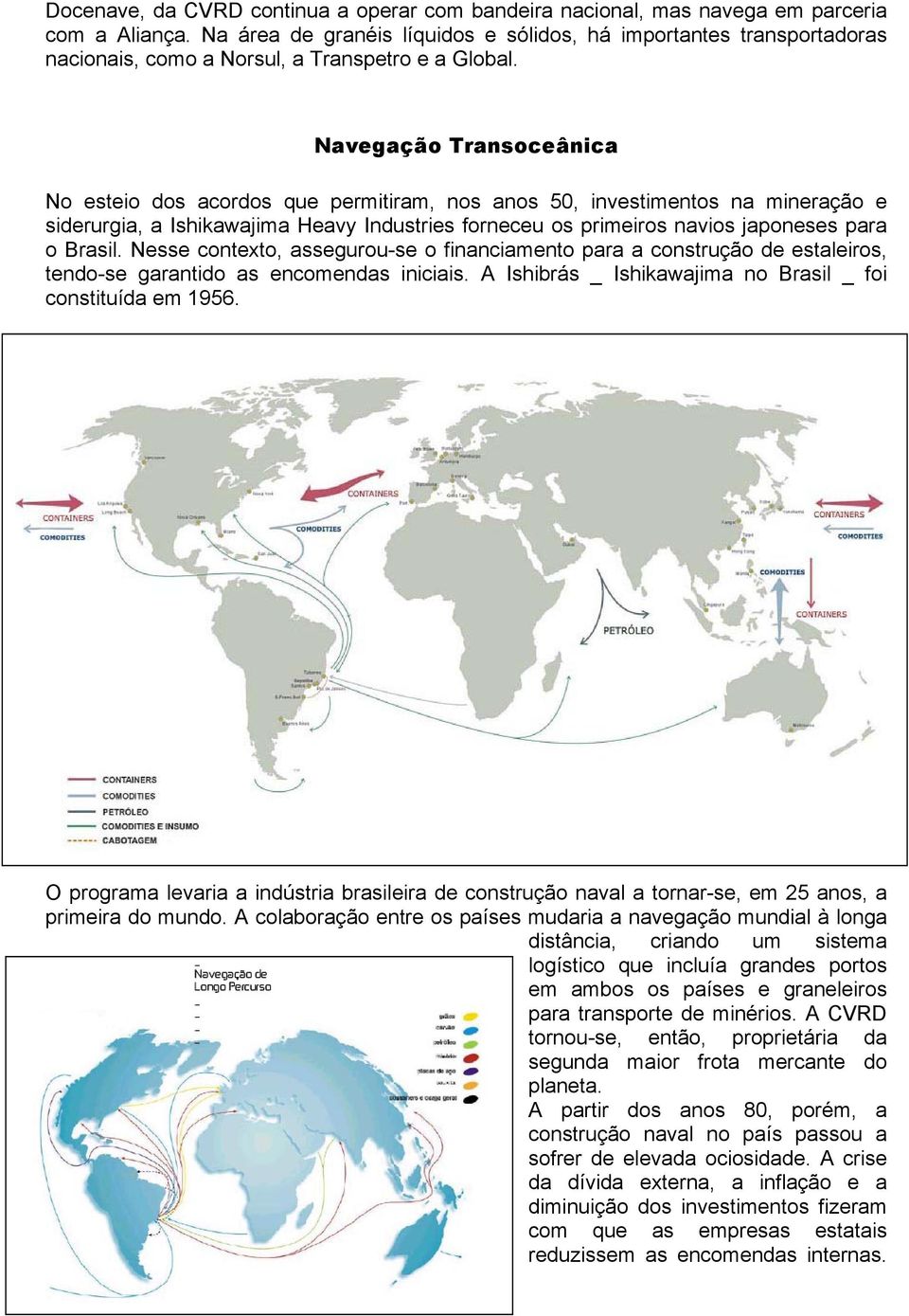 Navegação Transoceânica No esteio dos acordos que permitiram, nos anos 50, investimentos na mineração e siderurgia, a Ishikawajima Heavy Industries forneceu os primeiros navios japoneses para o