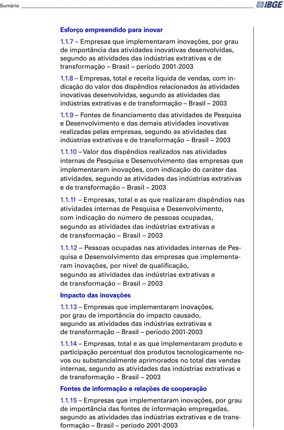 1.1.8 Empresas, total e receita líquida de vendas, com indicação do valor dos dispêndios relacionados às atividades inovativas desenvolvidas, segundo as atividades das indústrias extrativas e de