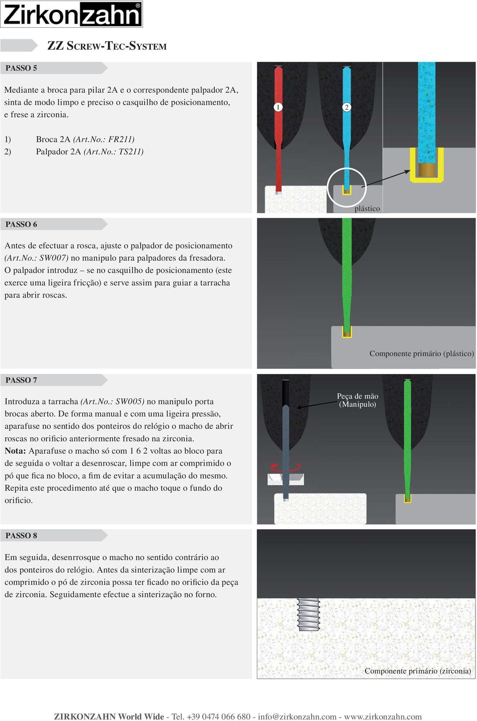 O palpador introduz se no casquilho de posicionamento (este exerce uma ligeira fricção) e serve assim para guiar a tarracha para abrir roscas. PASSO 7 Introduza a tarracha (Art.No.