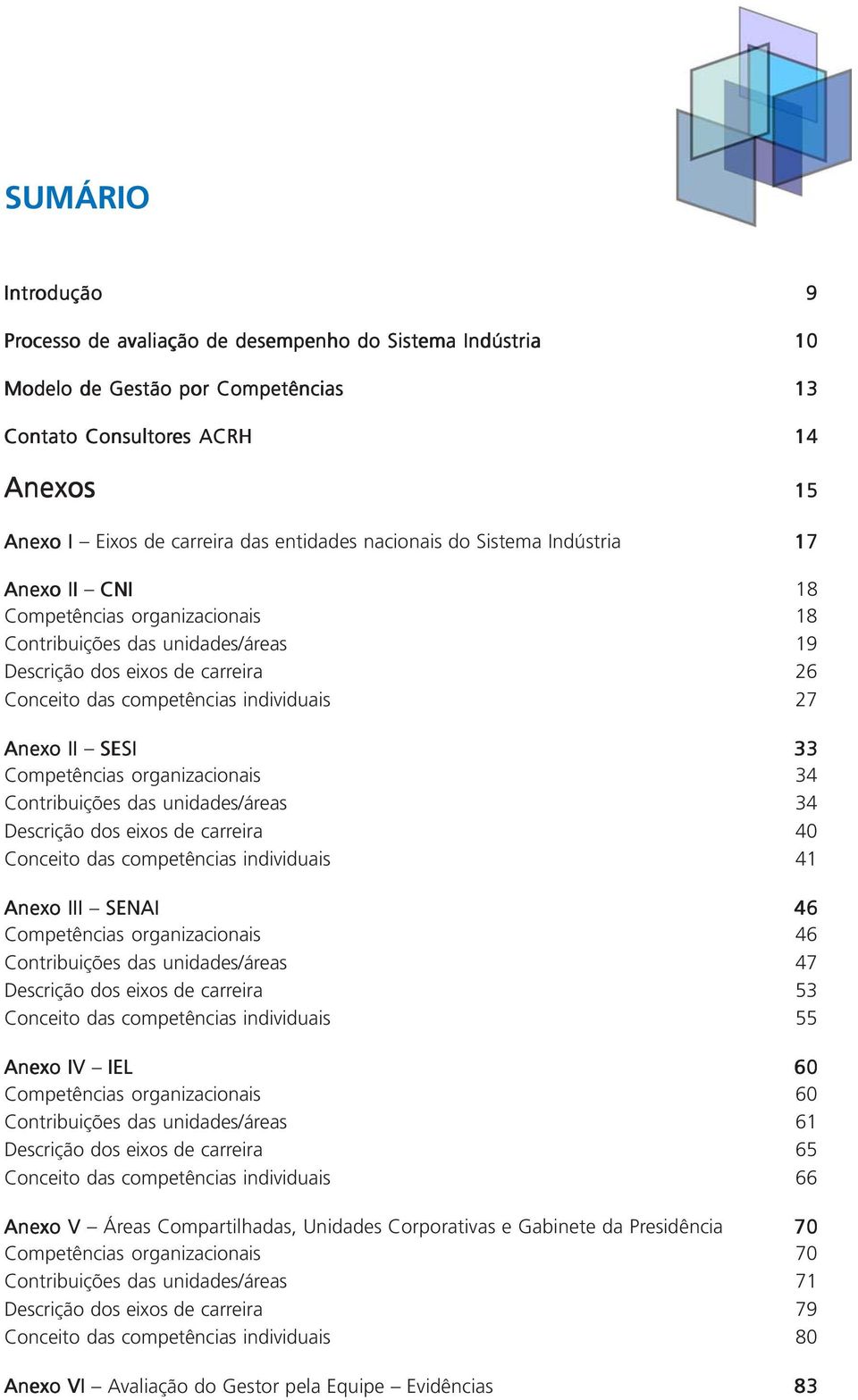 II SESI 33 Competências organizacionais 34 Contribuições das unidades/áreas 34 Descrição dos eixos de carreira 40 Conceito das competências individuais 41 Anexo III SENAI 46 Competências