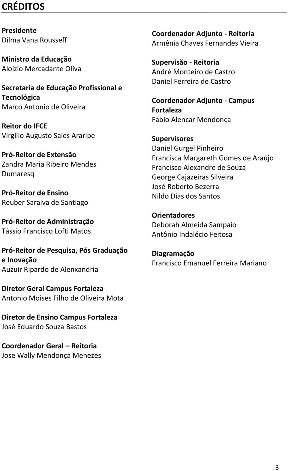 Pós Graduação e Inovação Auzuir Ripardo de Alenxandria Coordenador Adjunto - Reitoria Armênia Chaves Fernandes Vieira Supervisão - Reitoria André Monteiro de Castro Daniel Ferreira de Castro