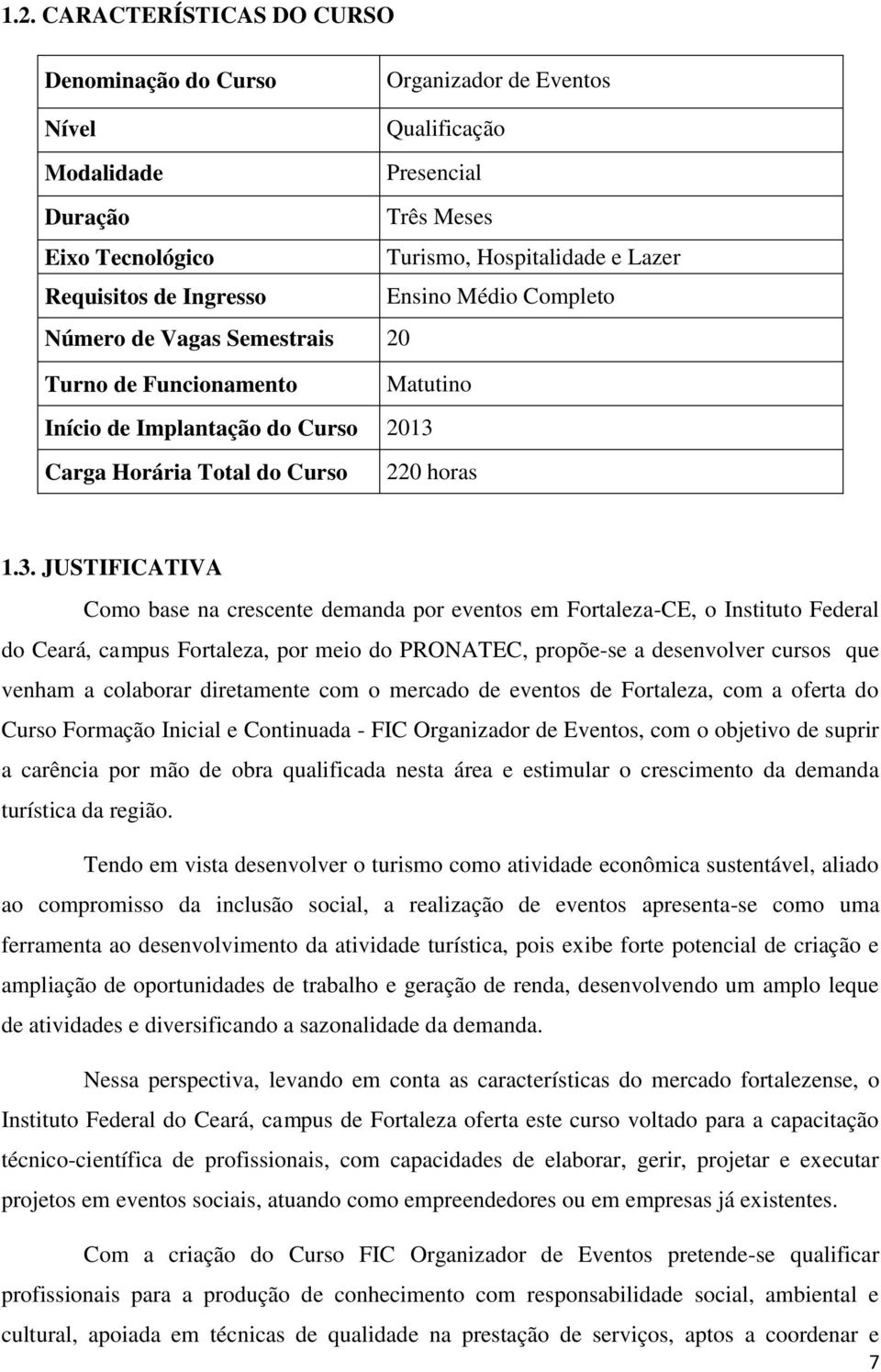 Carga Horária Total do Curso 220 horas 1.3.