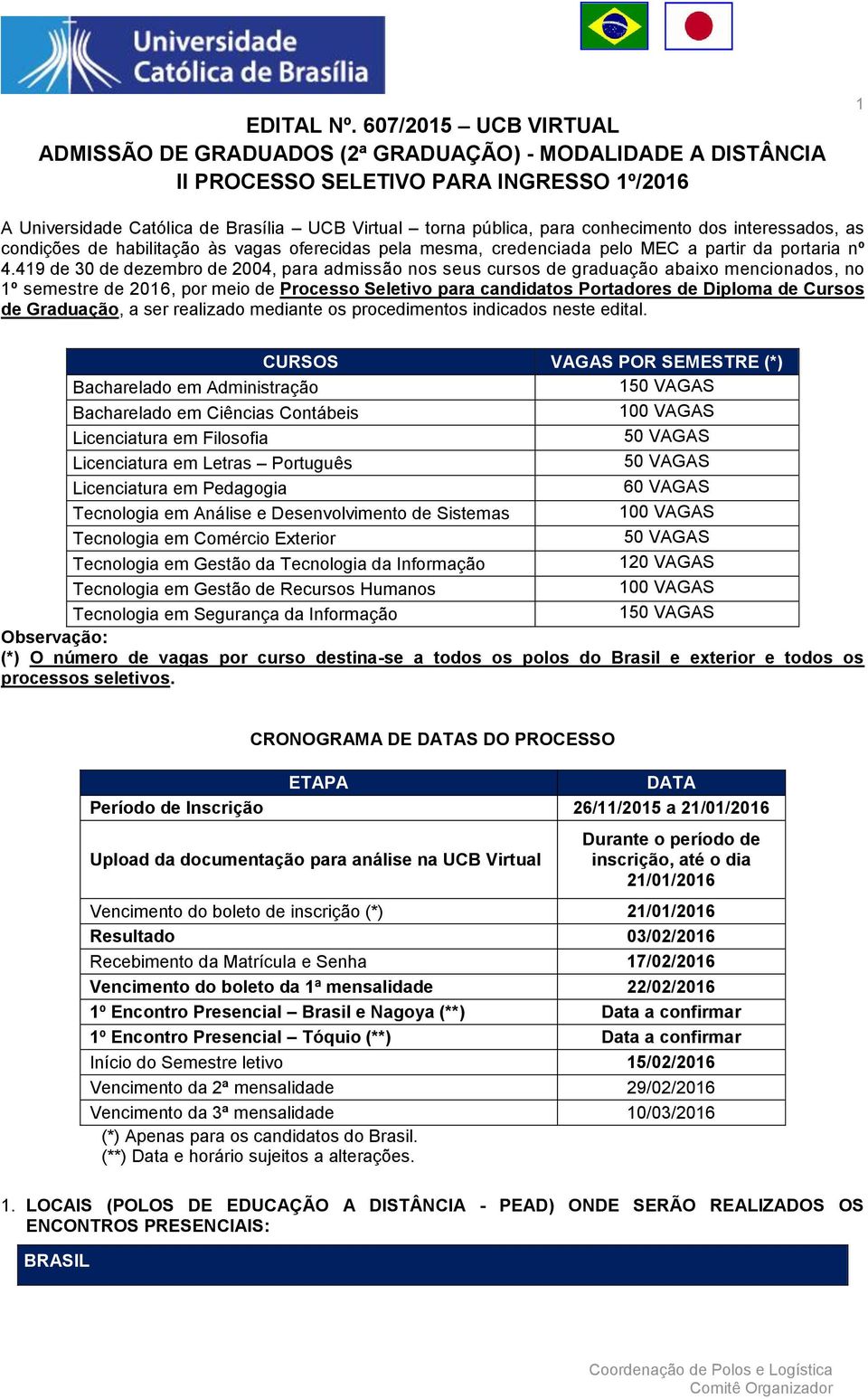 conhecimento dos interessados, as condições de habilitação às vagas oferecidas pela mesma, credenciada pelo MEC a partir da portaria nº 4.