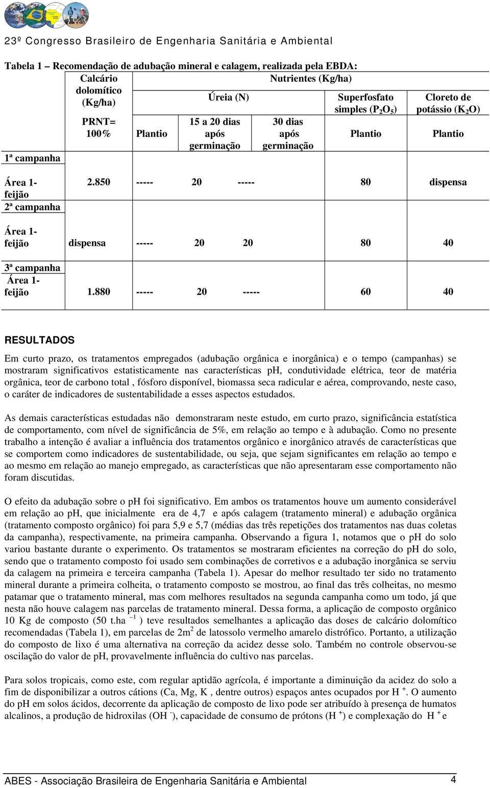 850 ----- 20 ----- 80 dispensa Área 1- feijão dispensa ----- 20 20 80 40 3ª campanha Área 1- feijão 1.