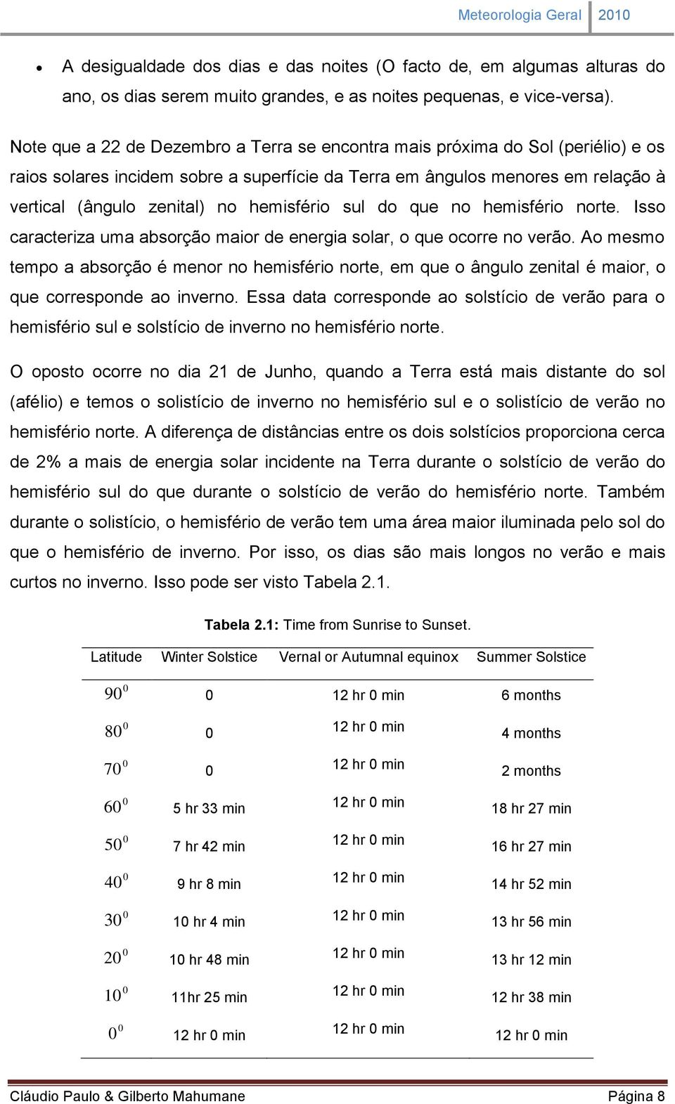 hemisfério sul do que no hemisfério norte. Isso caracteriza uma absorção maior de energia solar, o que ocorre no verão.