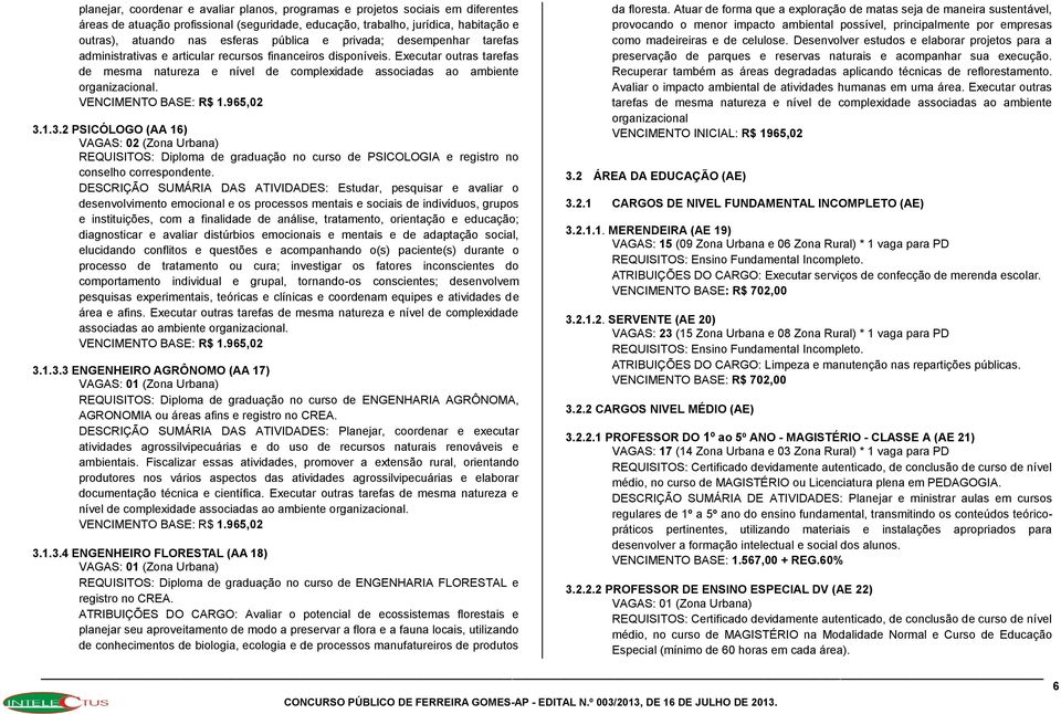 Executar outras tarefas de mesma natureza e nível de complexidade associadas ao ambiente organizacional. 3.