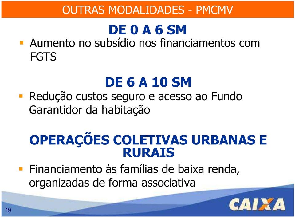 ao Fundo Garantidor da habitação OPERAÇÕES COLETIVAS URBANAS E RURAIS