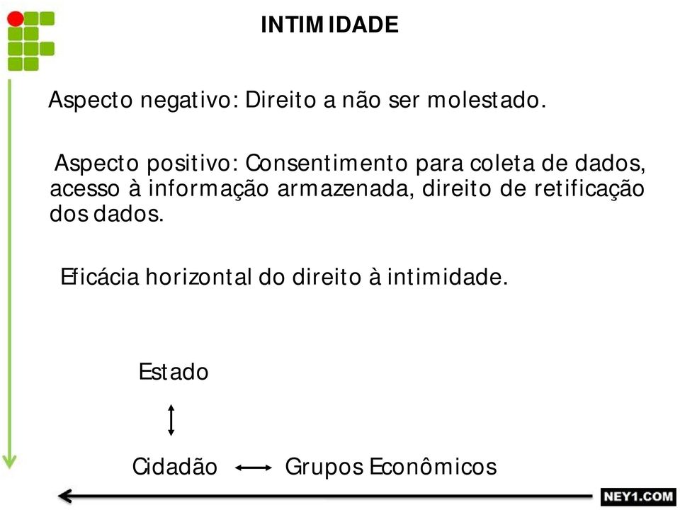 informação armazenada, direito de retificação dos dados.