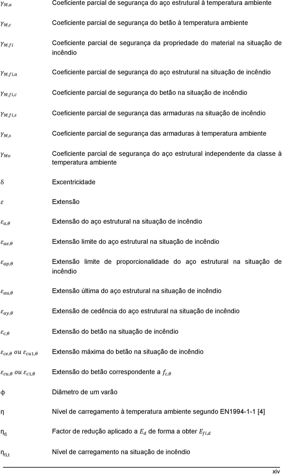 de segurança das armaduras na situação de incêndio, Coeficiente parcial de segurança das armaduras à temperatura ambiente Coeficiente parcial de segurança do aço estrutural independente da classe à