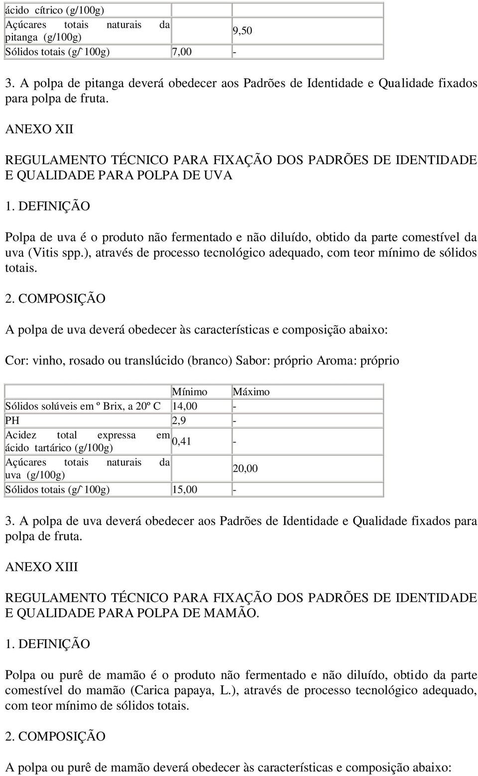 ), através de processo tecnológico adequado, com teor mínimo de sólidos totais.