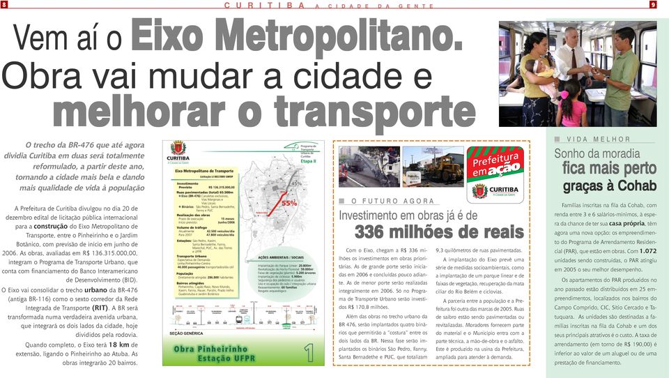 qualidade de vida à população A Prefeitura de Curitiba divulgou no dia 20 de dezembro edital de licitação pública internacional para a construção do Eixo Metropolitano de Transporte, entre o