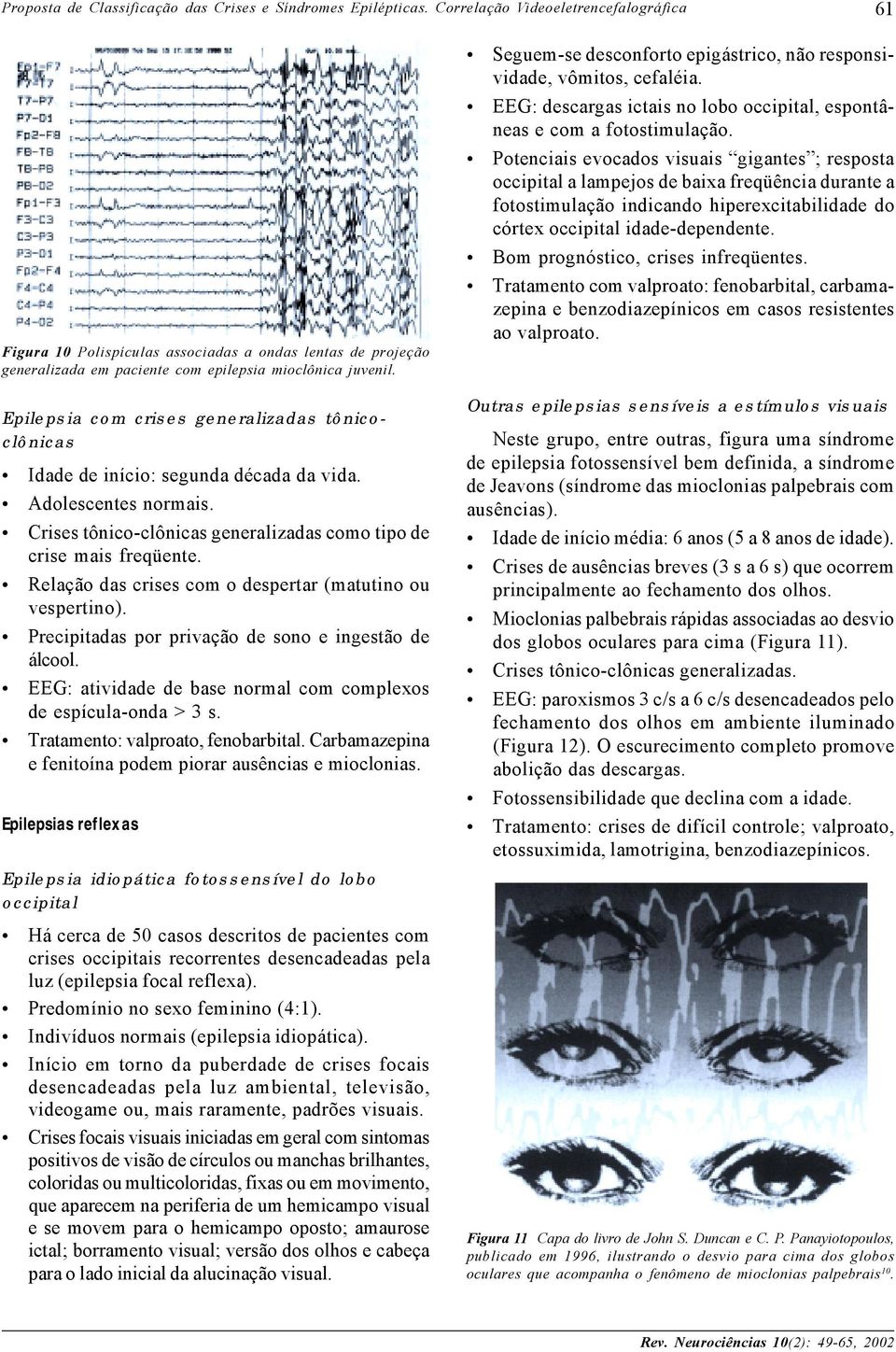 Epilepsia com crises generalizadas tônicoclônicas Idade de início: segunda década da vida. Adolescentes normais. Crises tônico-clônicas generalizadas como tipo de crise mais freqüente.