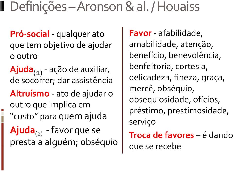 assistência Altruísmo ato de ajudar o outro que implica em custo para quem ajuda Ajuda (2) favor que se presta a alguém;