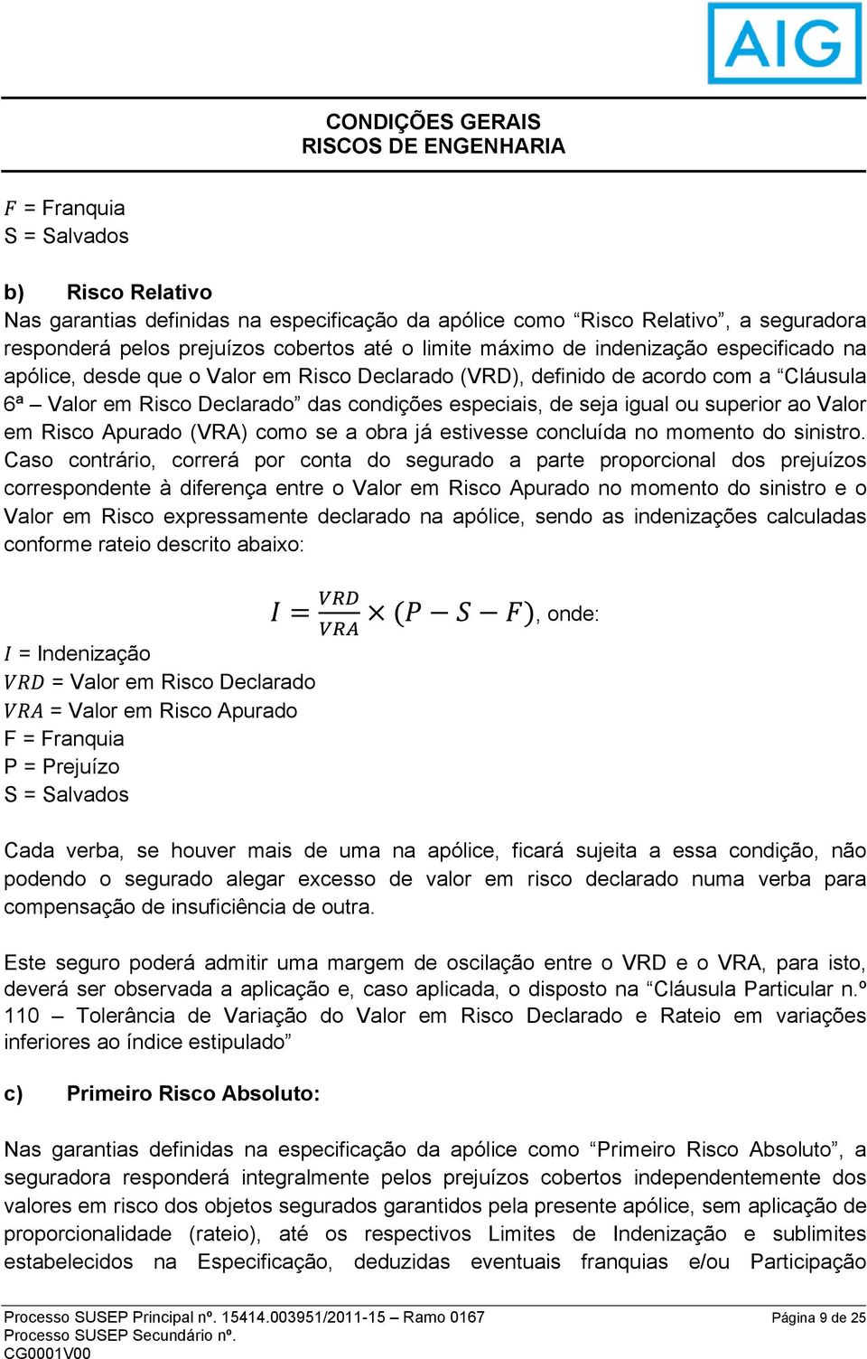 de seja igual ou superior ao Valor em Risco Apurado (VRA) como se a obra já estivesse concluída no momento do sinistro.