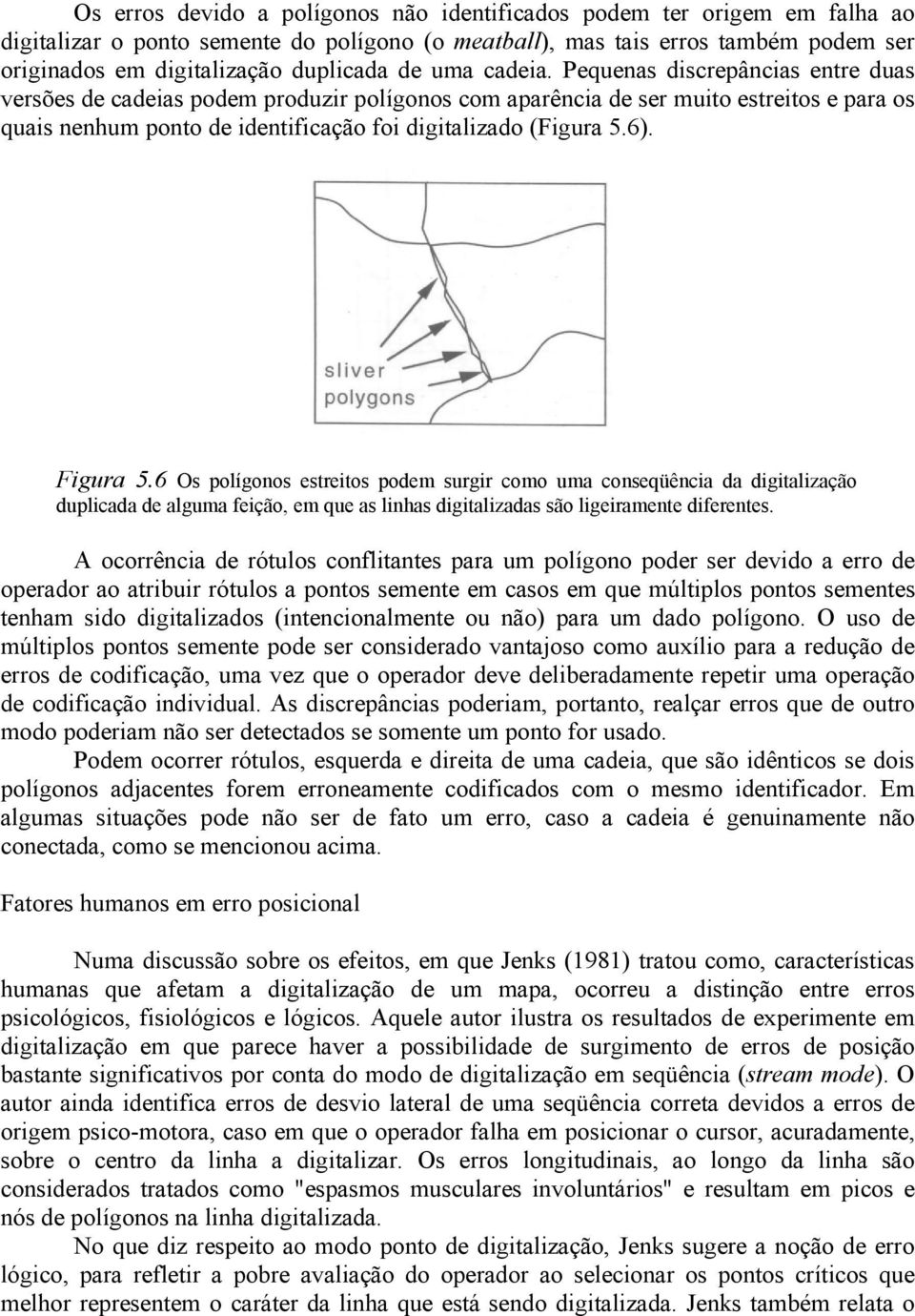 Pequenas discrepâncias entre duas versões de cadeias podem produzir polígonos com aparência de ser muito estreitos e para os quais nenhum ponto de identificação foi digitalizado (Figura 5.6).