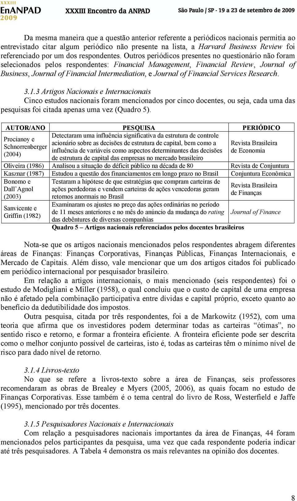 Outros periódicos presentes no questionário não foram selecionados pelos respondentes: Financial Management, Financial Review, Journal of Business, Journal of Financial Intermediation, e Journal of