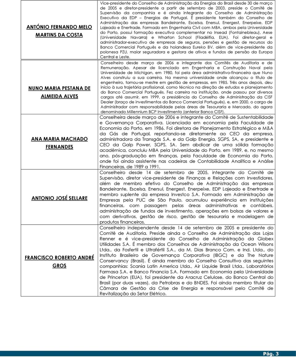 Executivo da EDP Energias de Portugal. É presidente também do Conselho de Administração das empresas Bandeirante, Escelsa, Enersul, Energest, Enerpeixe, EDP Lajeado e Enertrade.