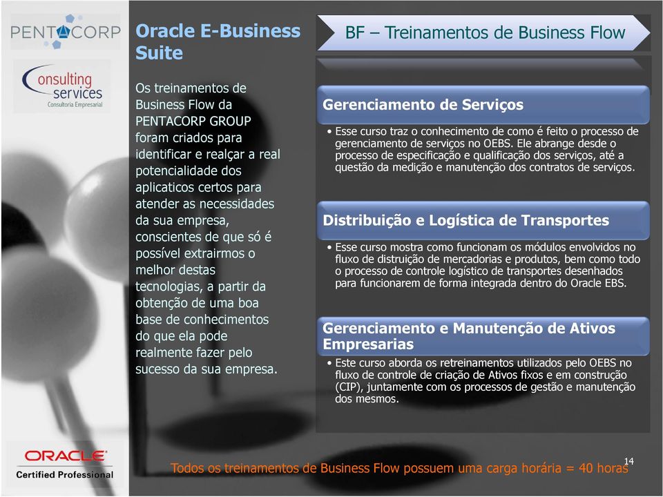 BF Treinamentos de Business Flow Gerenciamento de Serviços Esse curso traz o conhecimento de como é feito o processo de gerenciamento de serviços no OEBS.