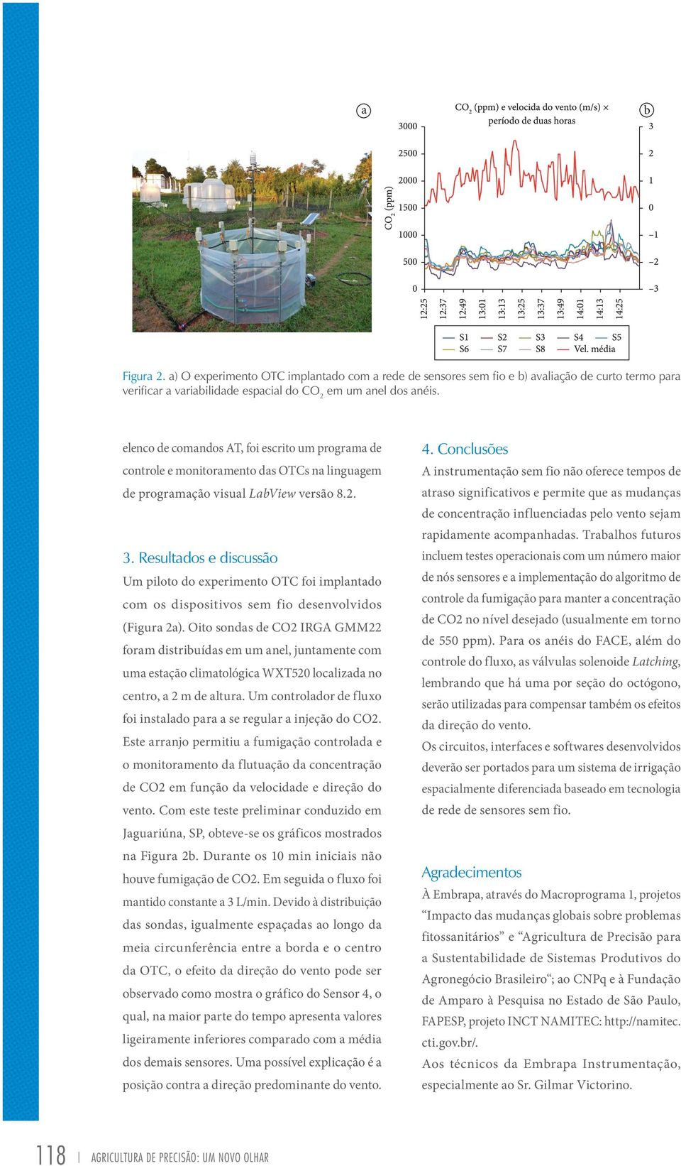 Resultados e discussão Um piloto do experimento OTC foi implantado com os dispositivos sem fio desenvolvidos (Figura 2a).