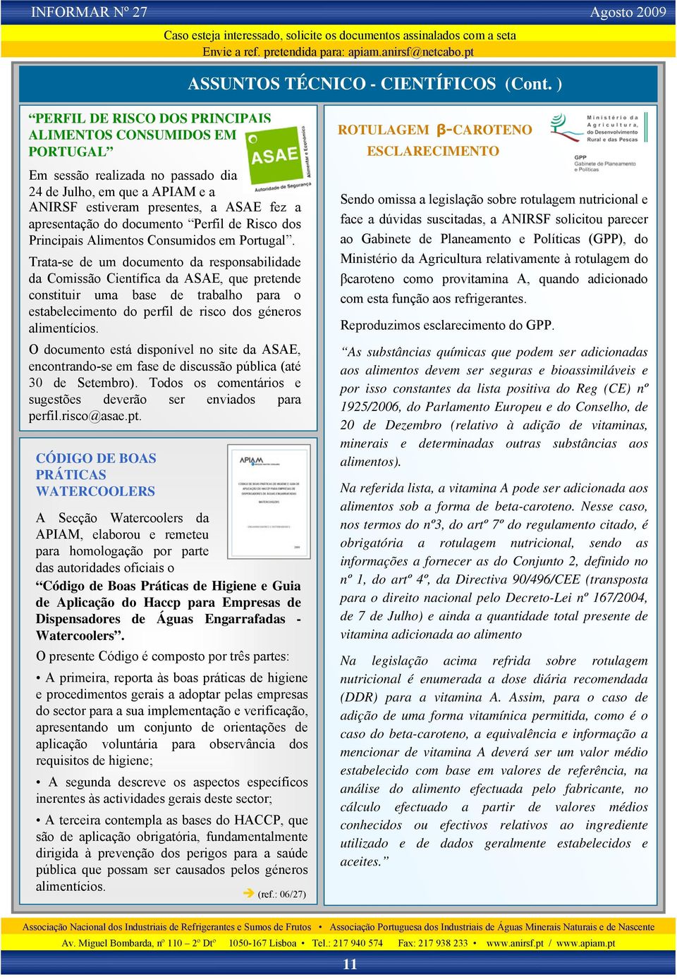 Perfil de Risco dos Principais Alimentos Consumidos em Portugal.