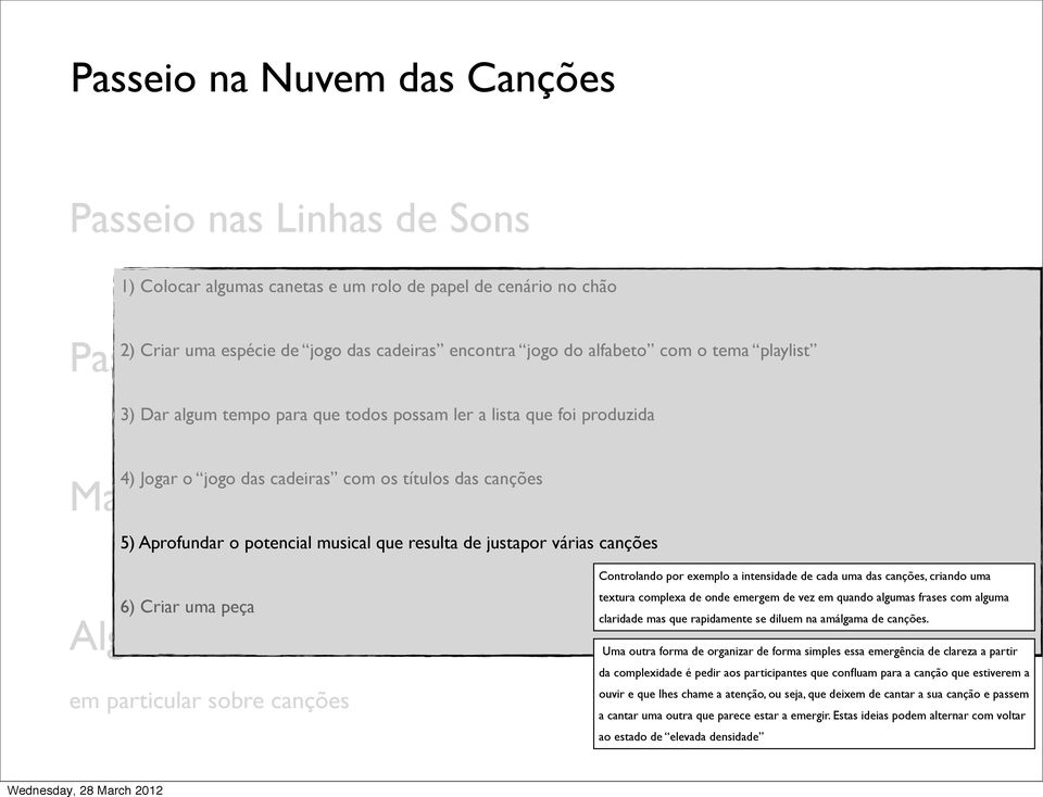 recursos educativos, Controlando por exemplo a intensidade de cada uma das canções, criando uma textura complexa de onde emergem de vez em quando algumas frases com alguma claridade mas que