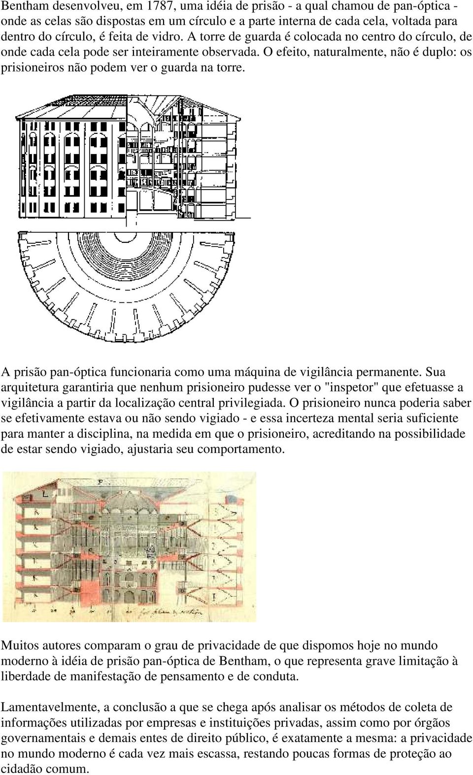 A prisão pan-óptica funcionaria como uma máquina de vigilância permanente.