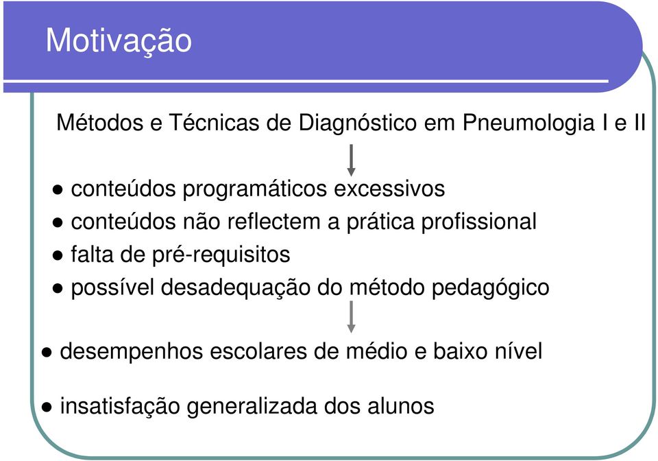 profissional falta de pré-requisitos possível desadequação do método