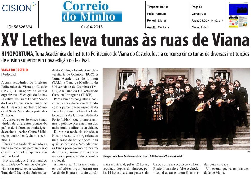 tunas de diversas instituições de ensino superior em nova edição do festival.