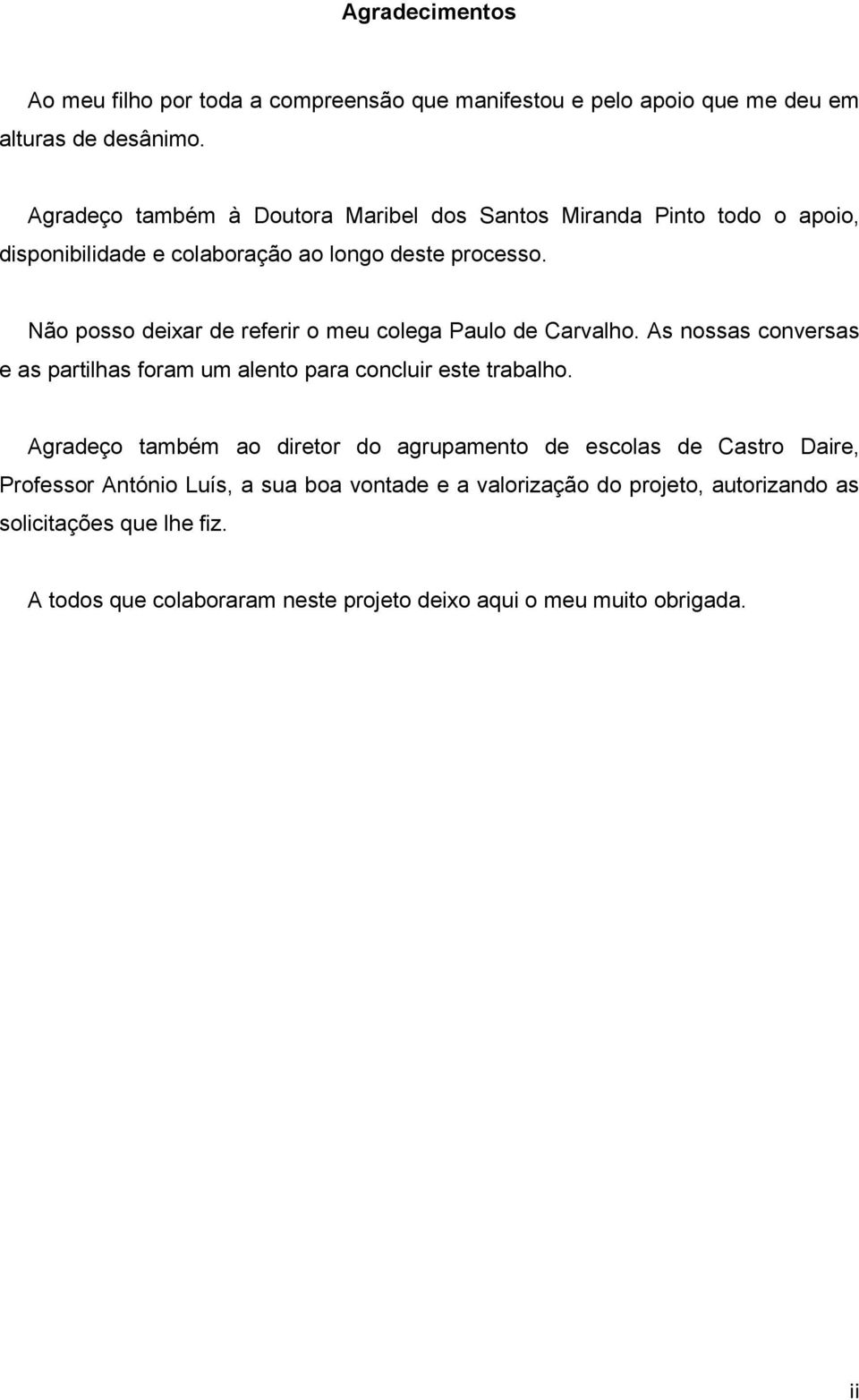 Não posso deixar de referir o meu colega Paulo de Carvalho. As nossas conversas e as partilhas foram um alento para concluir este trabalho.