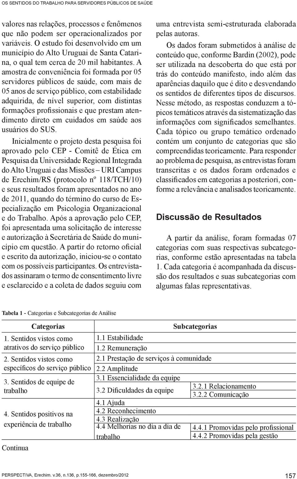 A amostra de conveniência foi formada por 05 servidores públicos de saúde, com mais de 05 anos de serviço público, com estabilidade adquirida, de nível superior, com distintas formações profissionais