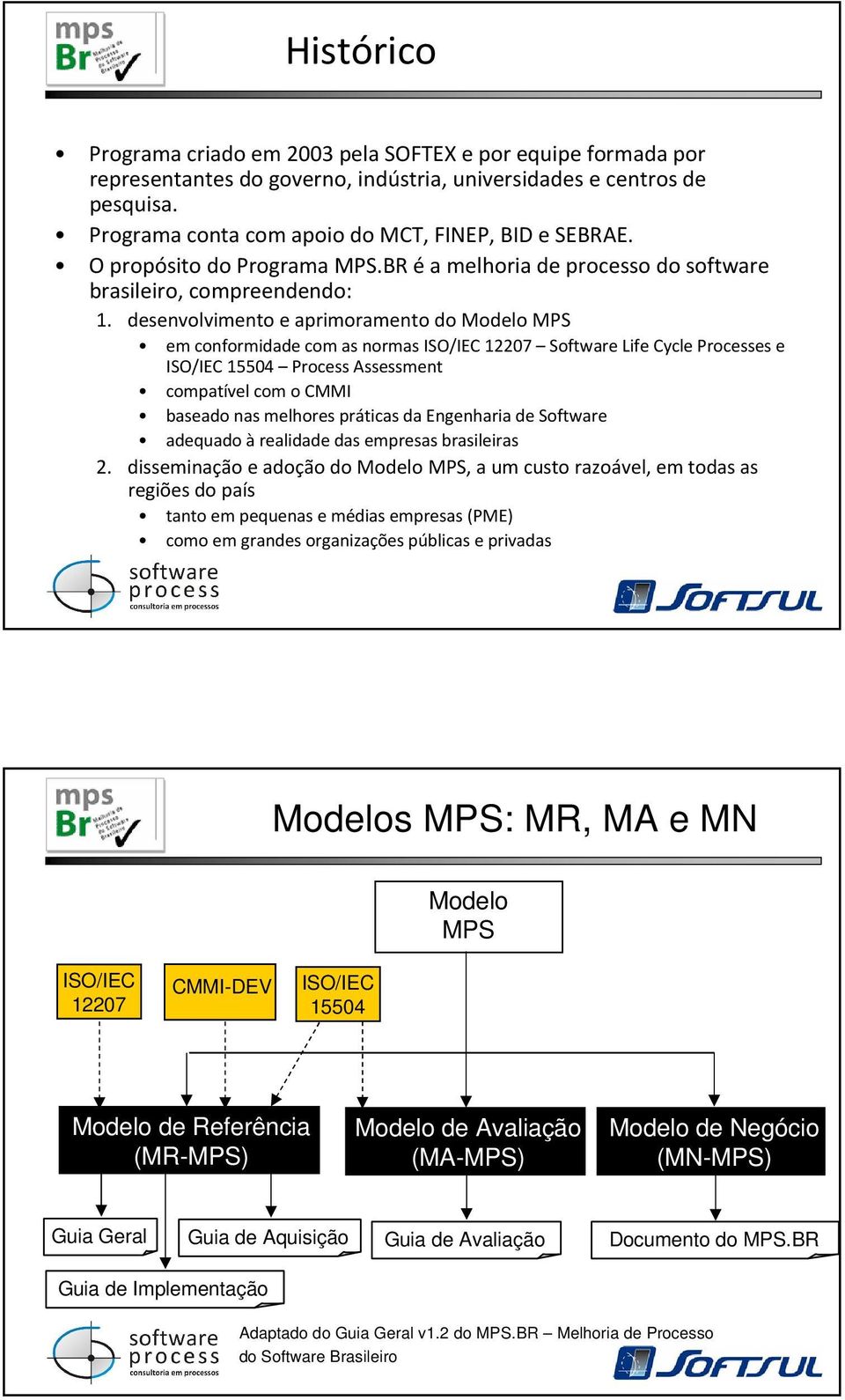 desenvolvimento e aprimoramento do Modelo MPS em conformidade com as normas ISO/IEC 12207 Software Life Cycle Processes e ISO/IEC 15504 Process Assessment compatível com o CMMI baseado nas melhores