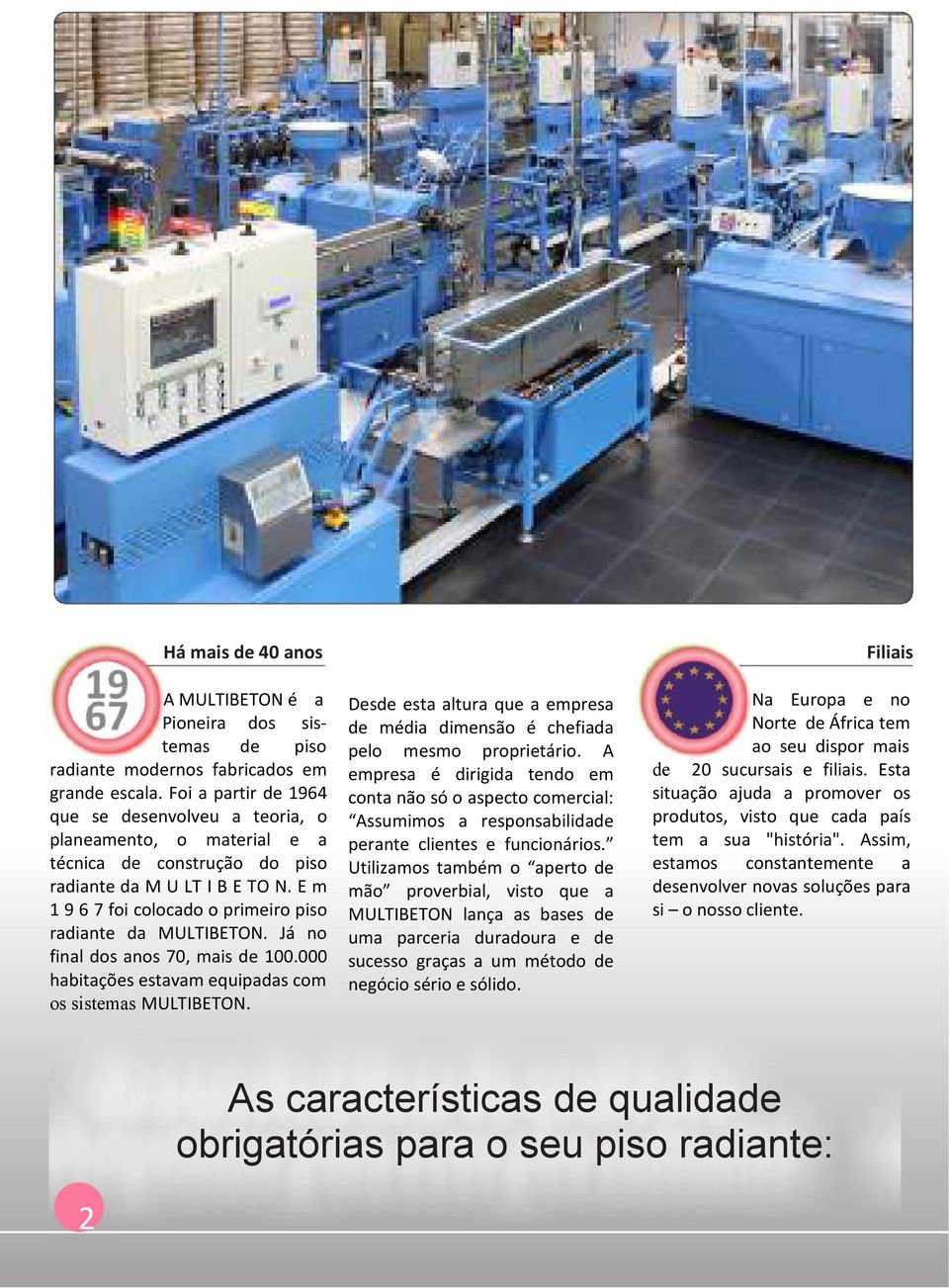 E m 1 96 7 foi colocado o primeiro piso radiante da MULTIBETON. Já no final dos anos 70, mais de 100.000 habitações estavam equipadas com os sistemas MULTIBETON.