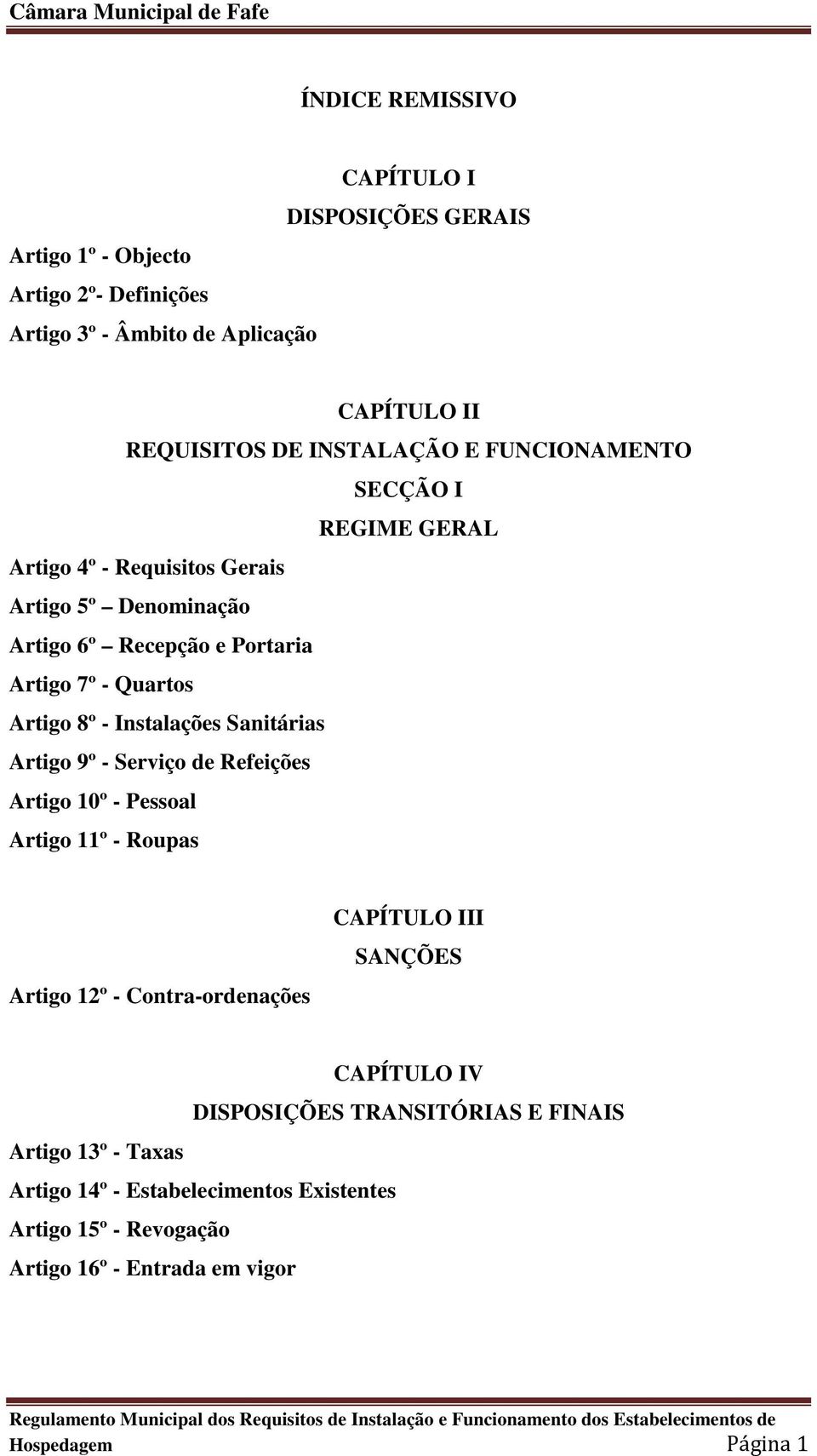 Artigo 8º - Instalações Sanitárias Artigo 9º - Serviço de Refeições Artigo 10º - Pessoal Artigo 11º - Roupas Artigo 12º - Contra-ordenações CAPÍTULO III