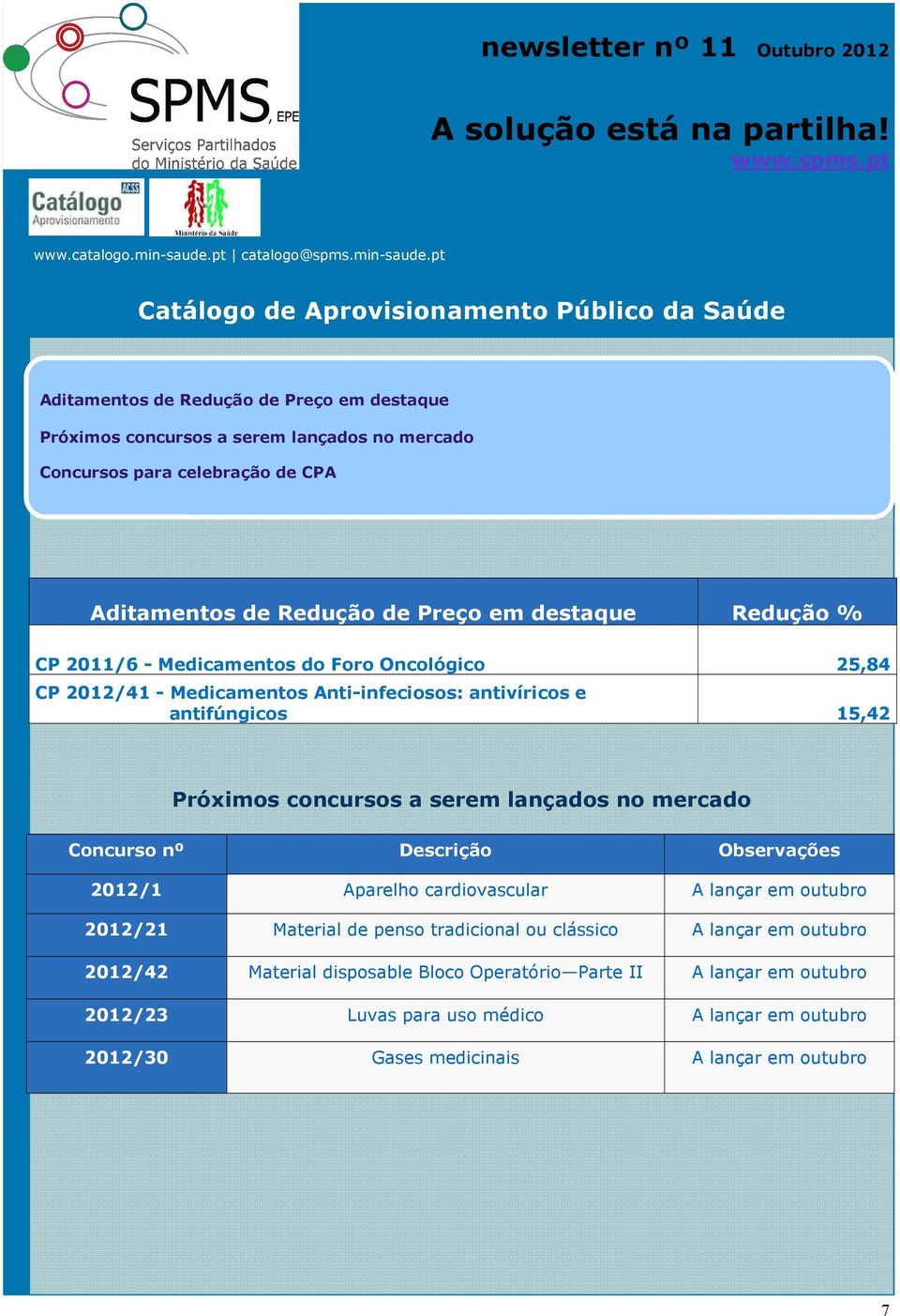 pt Catálogo de Aprovisionamento Público da Saúde Aditamentos de Redução de Preço em destaque Próximos concursos a serem lançados no mercado Concursos para celebração de CPA Aditamentos de