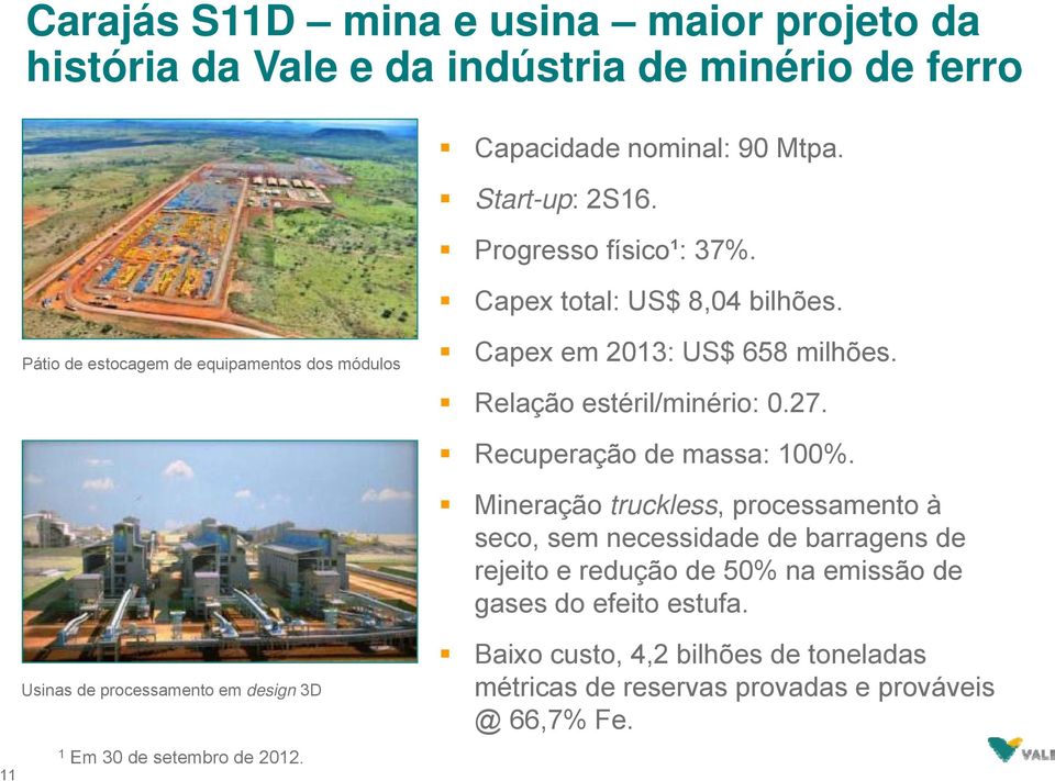 Relação estéril/minério: 0.27. Recuperação de massa: 100%.